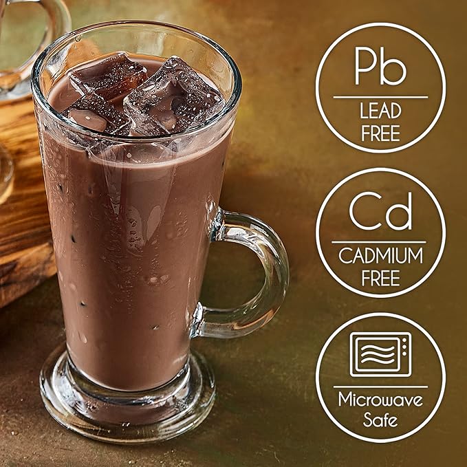 Crystalia Irish Coffee Glasses Set of 2, Latte Mugs with Handle, Clear Tall Glasses for Iced Coffee, Latte, Cappuccino, Hot Chocolate, and Hot Toddy (Small 9 oz)