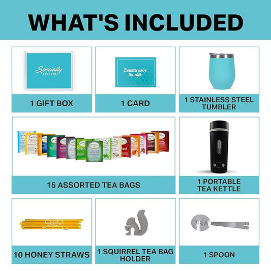 Gift Set with Kettle – 31-Piece Sampler for Tea Lovers with Insulated Mug, Gourmet Blends & Accessories (Twning Tea)