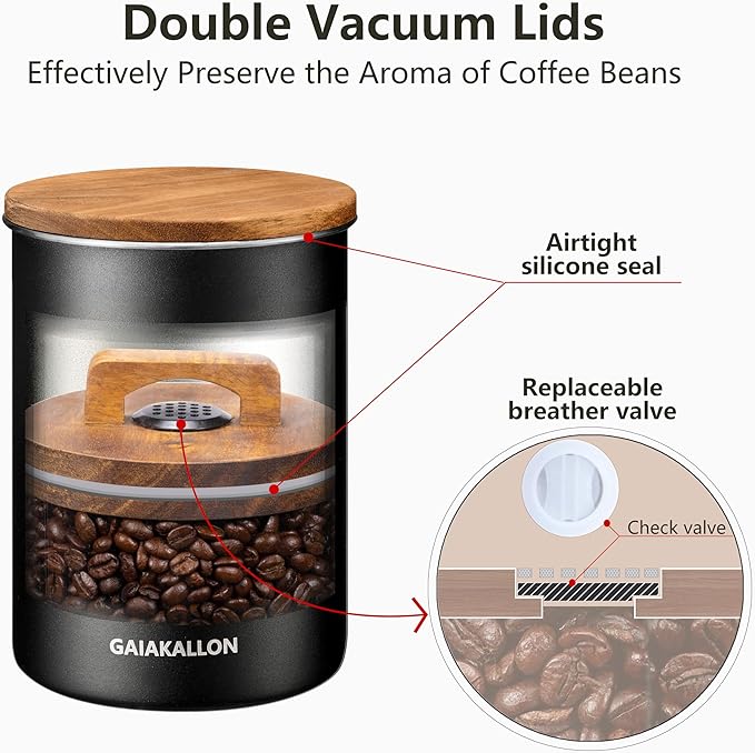 Vacuum Coffee Canister, Stainless Steel Airtight Canister for 16oz Coffee Beans, Coffee Bean Storage, 46 fl.oz