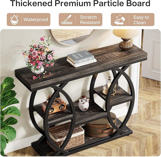 Tribesigns 39.4" Console Table, Industrial 4-Tier Sofa Table Entryway Table with Storage Shelves, Narrow Wood Accent Tables with Metal Frame for Small Spaces, Hallway, Foyer, Black Brown