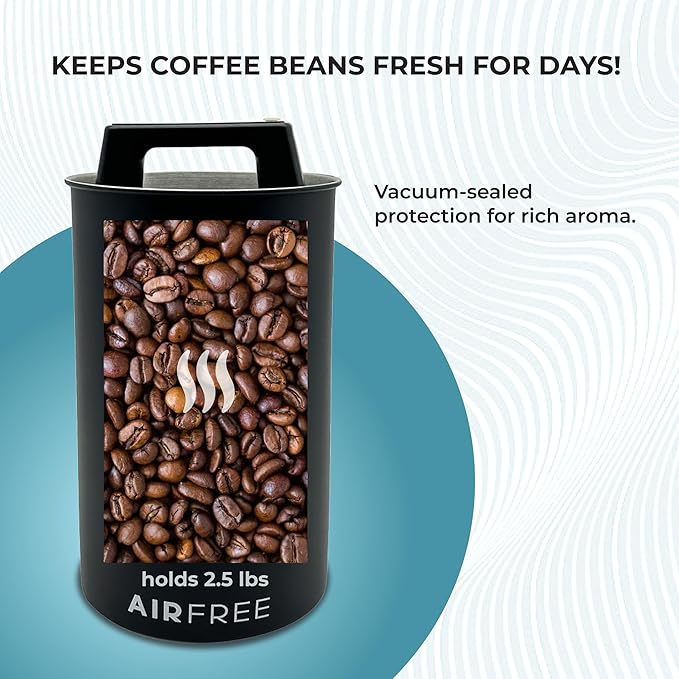 Skywin Metal Canister with Seal Lid, Black Coffee Canister, Coffee Container, Coffee Bean Storage, Vacuum Coffee Canister, Push Out Excess Air Preserve Food Freshness
