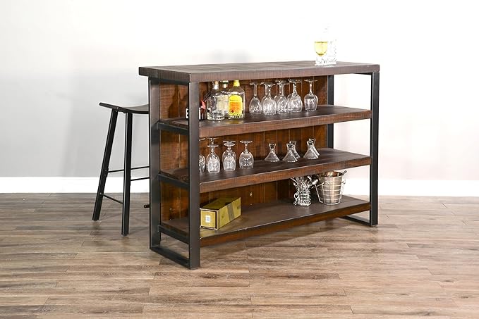 55 - Inch Homestead Bar, W/Open Storage&&Metal framing &Metal Foot Rail (Tobacco Leaf Finish)