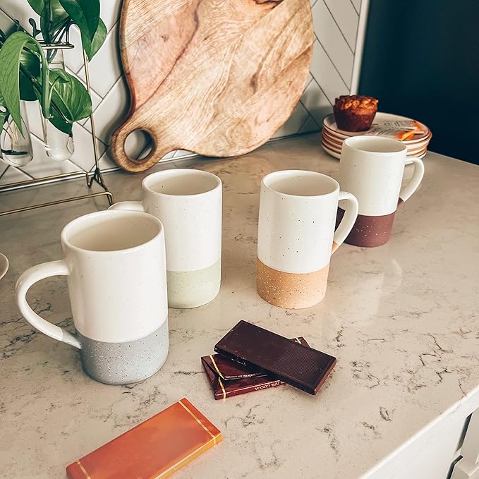 Mora Ceramics 12oz Coffee Mug Set of 4 - Tea Cups with Handle - Microwave and Dishwasher Safe, Perfect For Mug Lovers - Rustic Matte Glaze, Modern Design - Assorted Colors