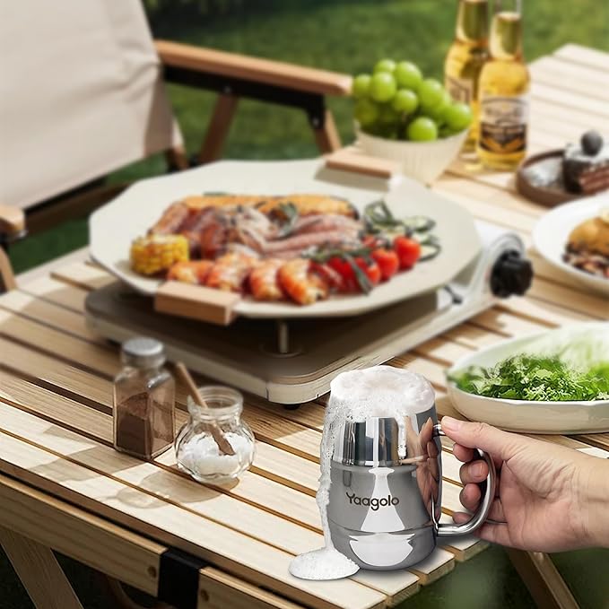 Beer Mug, 14oz Double Wall Stainless Steel Beer Stein with Handle, Insulated Stein Mug for Cold Drinks, Hot Coffee, Milk, Shatterproof Cups for Men Women, Gift for Beer Lovers