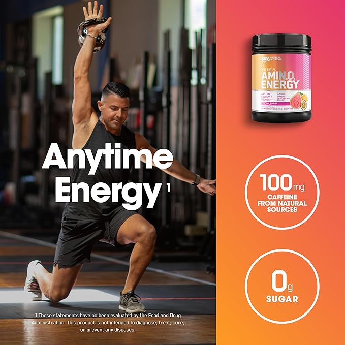 Optimum Nutrition Amino Energy - Pre Workout with Green Tea, BCAA, Amino Acids, Keto Friendly, Green Coffee Extract, Energy Powder - Tropical Sunrise, 20.6 Ounce, 65 Servings (Packaging May Vary)