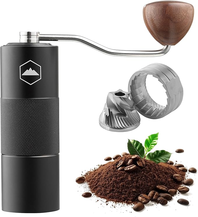 Tough Outdoors Manual Coffee Grinder - Portable Hand Crank with Real Wood Knob & Stainless Steel Burr Adjustable Grind - Indoors or Outdoors - Home Use Travel & Camping - Black
