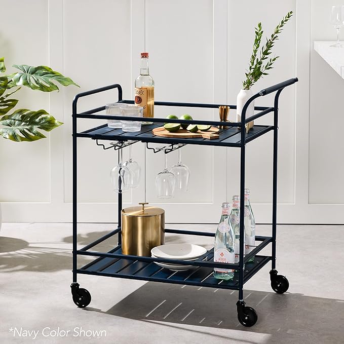 Best Choice Products Rolling Bar Cart, Mobile Home Bar Serving Cart, Serving Station w/ 2 Tier Shelves, Wine Rack, Lockable Wheels - Lavender