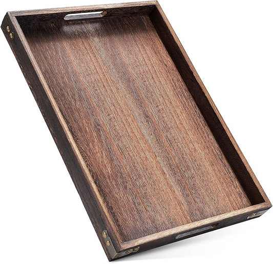 Serving Trays for Party-17In Large Serving Tray with Handles,Wooden Coffee Table Tray&Charcuterie Boards,Serving Platter for Breakfast in Bed Tray,Decorative Rectangular Tray for Ottoman/BBQ/Kitchen