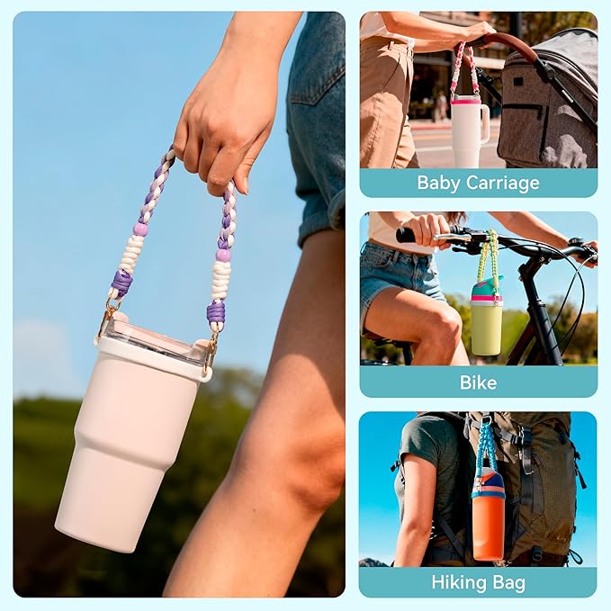 Water Bottle Handle Strap Compatible with Owala & Stanley Cups, Hand-Woven Lanyards Silicone Water Bottle Sling, Carrier, Holder with Strap