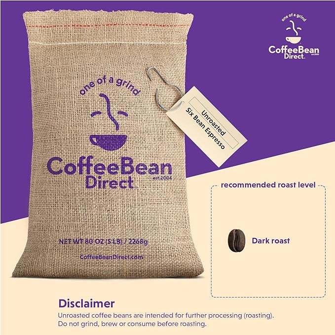 Coffee Bean Direct Unroasted Six Bean Espresso, 5 Pound (Pack of 1)