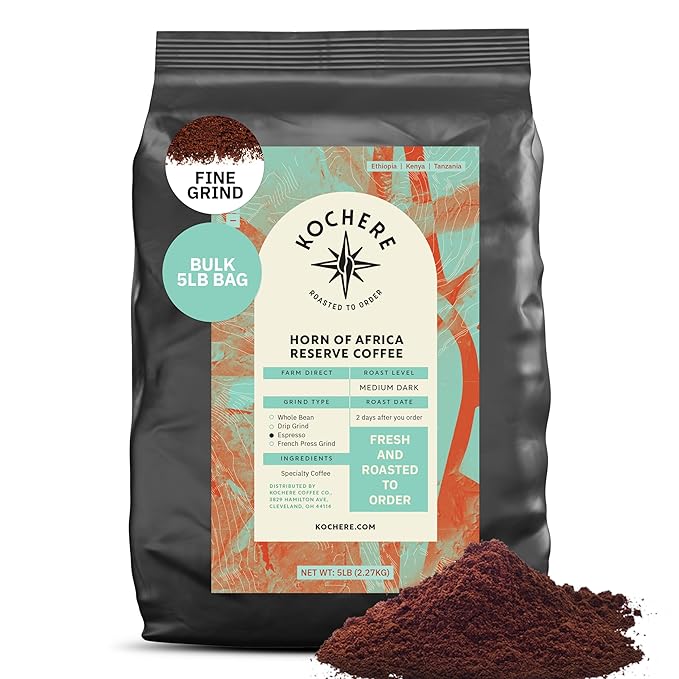 Horn of Africa Signature Reserve Espresso Blend - Medium Dark Roast Coffee Beans, Freshly Roasted To Order Fine Espresso Grind Coffee, Specialty Grade African Espresso Beans - 5LB