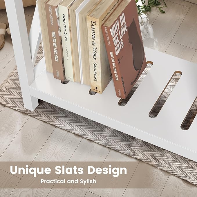Hadulcet Farmhouse Side Table with Storage Shelf - Narrow End Table with Charging Station, Slim End Tables Living Room, Rustic X-Design Nightstand for Bedroom, Small Space, White & Brown
