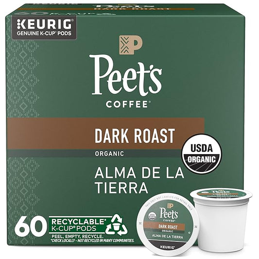 Peet's Coffee, USDA Organic Dark Roast Keurig K-Cup Pods, 100% Arabica Coffee - Alma de la Tierra 60 Count (6 Boxes of 10 Pods)