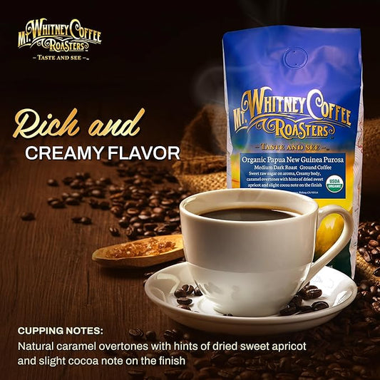 Mt. Whitney Organic Papua New Guinea, Medium Dark Roast, Low Acid Coffee (Ground, 2Lb)