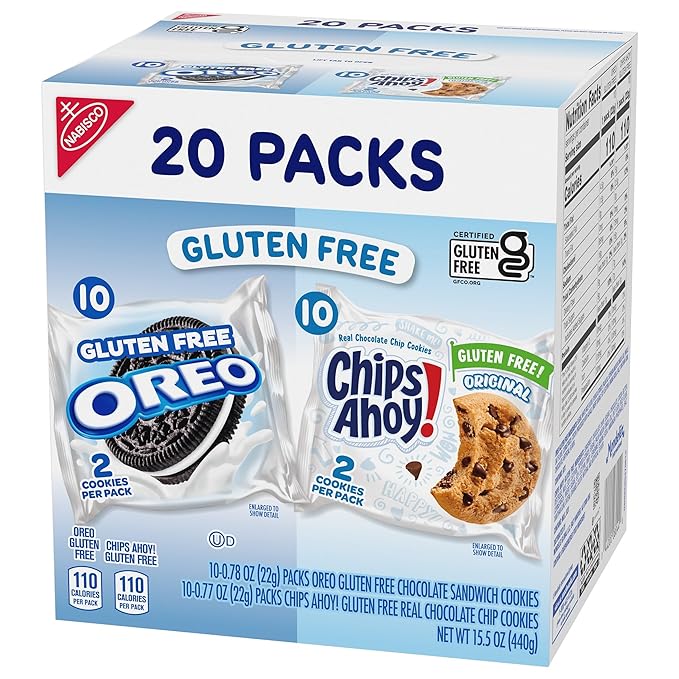 OREO Chocolate Sandwich Cookies & CHIPS AHOY! Chocolate Chip Cookies Gluten Free Cookies Variety Pack, 20 Snack Packs