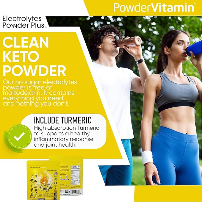 PowderVitamin Electrolytes Powder Plus (20 Servings) Orange Pineapple Electrolyte Powder Zero Calorie Keto,0 Sugar, No Maltodextrin,1000mg Potassium,120mg Calcium,120mg Magnesium, Pink Himalayan Salt