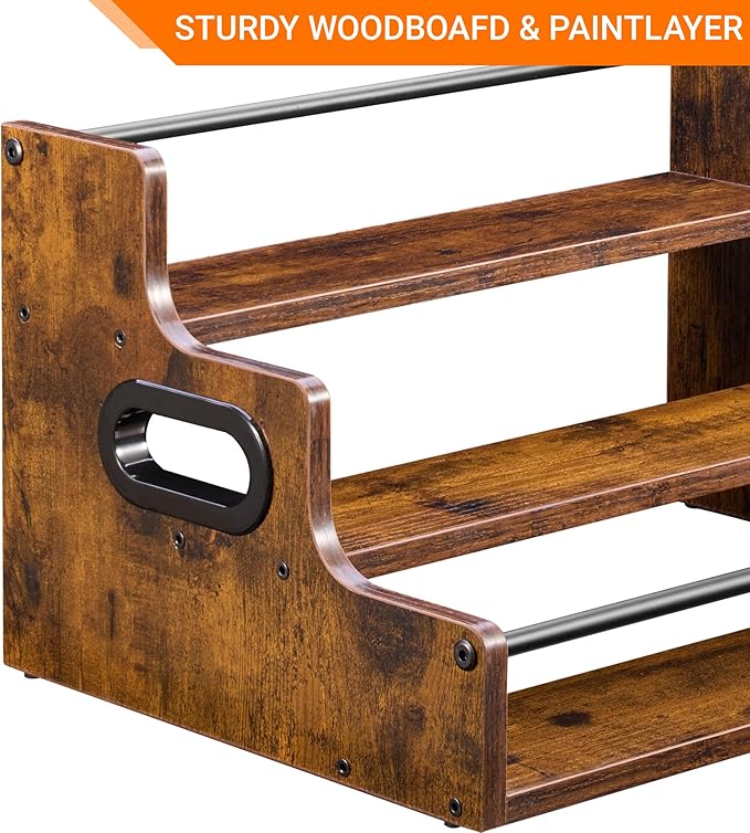 YQBRAO 3-Tier Liquor Bottle Display Shelf - Holds up to 12 Bottles, Rustic Wood Bar Shelves for The Home Bar, Countertop Whiskey and Bourbon Organizer with Anti-Slip Pads