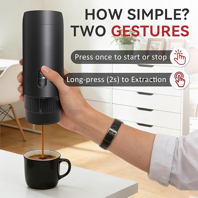 Portable Electric Espresso Machine, Coffee Espresso Maker for Travel with USB-C, Battery Powered 1800mAh, for Ground Coffee & NS Capsule, for Office,Gifts for Men, RV, Hiking
