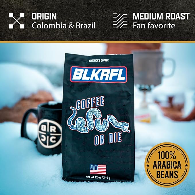 Black Rifle Coffee Company Coffee or Die, 12oz Bag, Ground Medium Roast - Roasted Blend Made from Arabica Beans - Colombian & Brazilian Beans - Veteran Founded & American Made