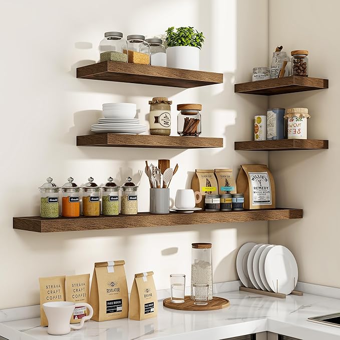 40 Inch Floating Shelves, 3D Textured Wood Grain, 40"x9.25"x1.5" Inch Deep Floating Shelves for Wall, Wooden Shelves for Bathroom, Bedroom, Living Room, Brown, 1 Piece
