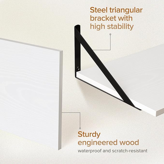Deep Floating Shelves Wall Mounted, 30"x12" White Wall Shelves with Brackets Set of 2 for Bedroom, Living Room, Bathroom, Kitchen, Office - Storage & Display Shelf for Decor, Books, Plants