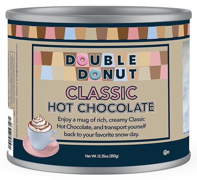 Double Donut Coffee Classic Bulk Hot Chocolate Mix, Rich Hot Cocoa 12 Ounce Canister, Hot Chocolate Powder