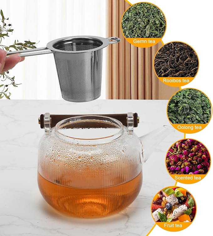 2pcs Tea Infuser, Stainless Steel Tea Strainer Fine Mesh Tea Diffuser with Double Long Handles Loose Leaf Tea Steeper for Mugs Cups Teapots (Silver)