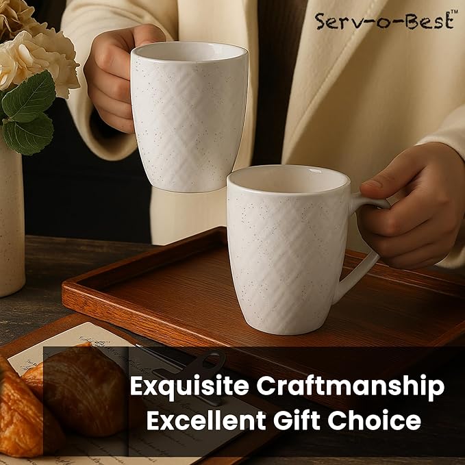 White Ceramic Coffee Mug Set of 6 – 12 oz Large Coffee Cups with Handles, Durable Porcelain Mugs for Coffee, Tea, Hot Chocolate & Milk – Microwave & Dishwasher Safe