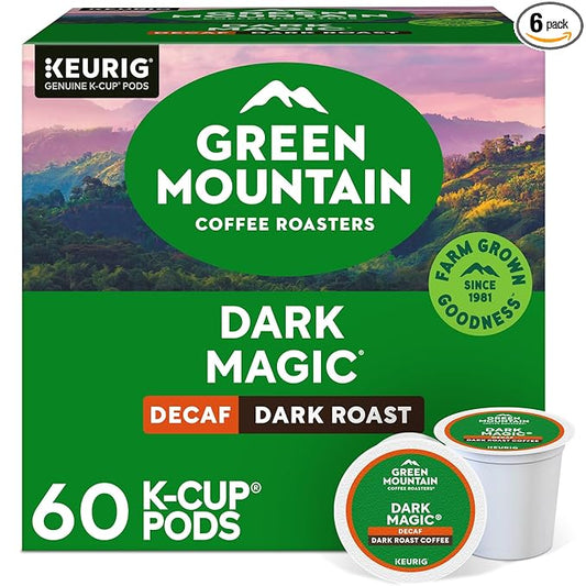 Green Mountain Coffee Dark Magic Decaf, Keurig Single Serve K-Cup Pods, Dark Roast Coffee, 60 Count, (6 Packs of 10)