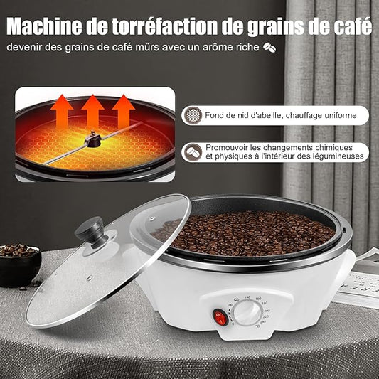Electric Coffee Roaster Machine 800W 110V, 1.1lbs Large Capacity Coffee Bean Roaster for Home & Café, Adjustable Temp 32-464℉, Non-Stick Pan with Glass Lid, Household Coffee Bean Baking Machine