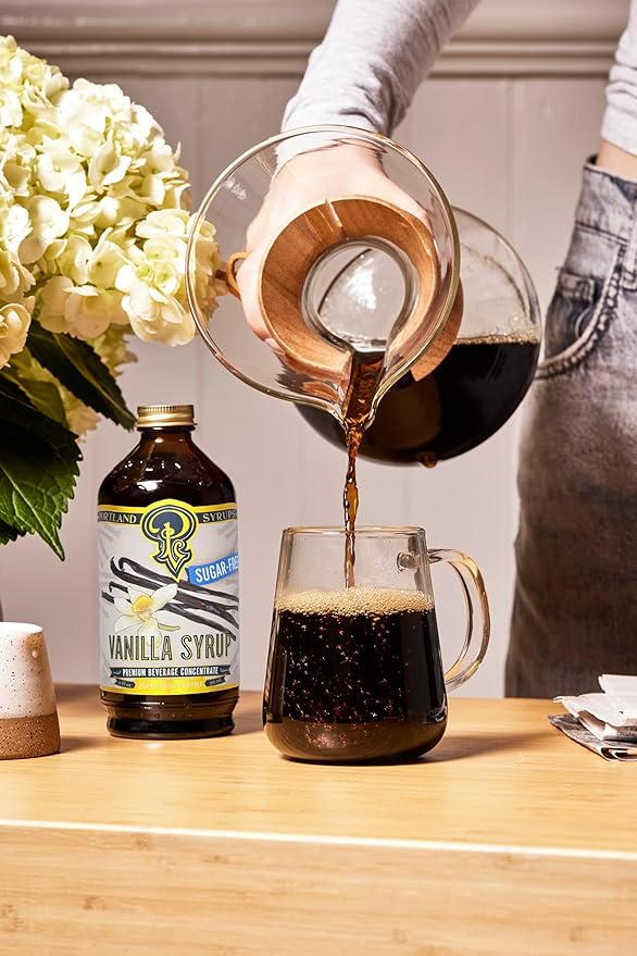 Portland Syrups Sugar-Free Vanilla Syrup - Smooth Creamy Classic Vanilla for Lattes, Cold Brew, Iced Tea, Smoothies, Desserts, No Artificial Aftertaste, 12 oz Bottle, 24 Servings Pack
