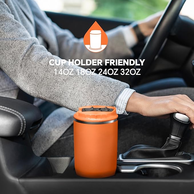 Ideus Insulated Tumbler with Lid and Straw 18 oz, Stainless Steel Double-Wall Vacuum Leak-Proof Travel Coffee Mug, Cup Holder Friendly, Orange Tiger