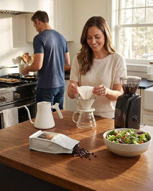 AGOGO Portable Pour Over Coffee Maker V60 Set - Easy Cleaning Compact 304 Stainless Steel Dripper for Camping & 50 Filters Paper & Cleaning Rag Cream V60