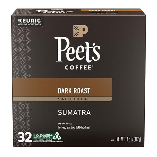 Peet's Coffee, Dark Roast Single Serve Coffee Pods, 100% Arabica Coffee - Single Origin Sumatra 32 Count (1 Box of 32 Pods)