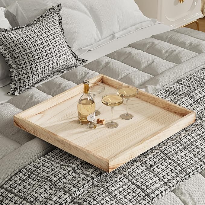 Ottoman Tray for Coffee Table Living Room Wood Serving Tray Large Wooden Square 24 Inches Rustic Torched