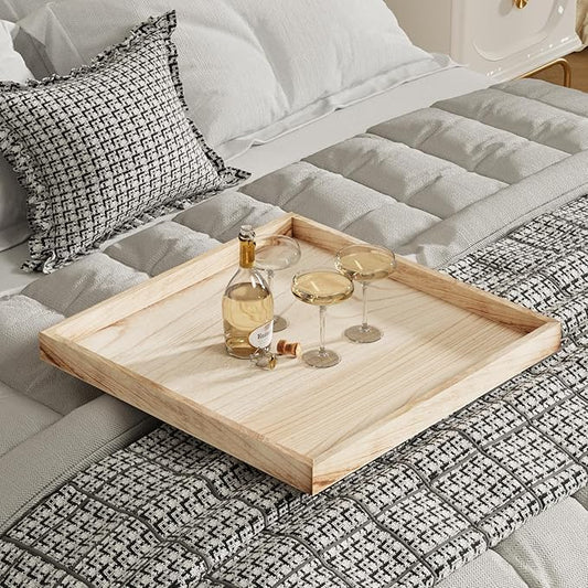 Ottoman Tray for Coffee Table Living Room Wood Serving Tray Large Wooden Square 24 Inches Rustic Torched