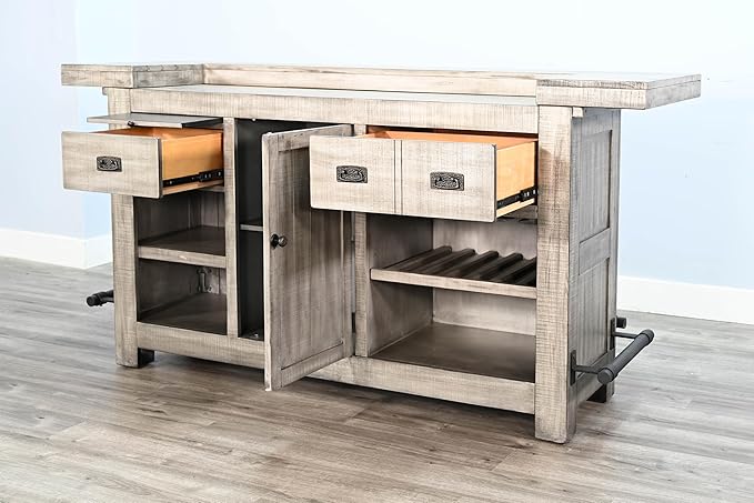 80 - Inch Alpine Bar Cabinet, 3-Tier Home Bar Cabinet (Alpine Grey Finish)