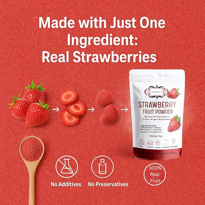 Confect Strawberry Powder | Pure & Natural Fruit Powder for Smoothies, Baking, Beverages, Juices & DIY Recipes | Vegan, Gluten-Free, No Added Sugar – 1 LB