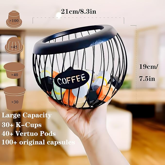 Coffee Pod Holder,K Cup Holders for Counter,Coffee Bar Accessories & Decor,Large Capacity Keurig K-cup Organizer, Nespresso Vertuo Station Organizer,Metal Pods Storage (Black)