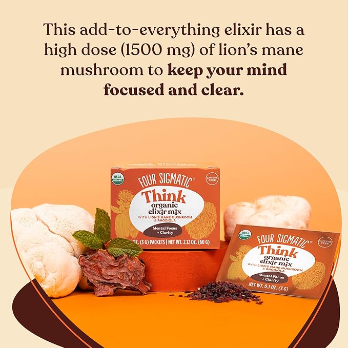 Four Sigmatic Lion's Mane Focus Elixir Mushroom Coffee Alternative | Organic Lion's Mane Mushroom Powder, Rhodiola & Rose Hips | Immune & Memory Support | Paleo | Pack of 20