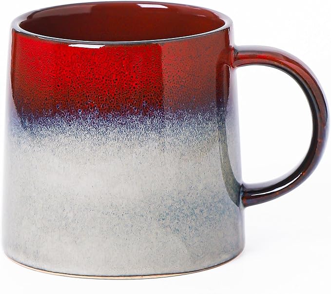 Mkour 20oz Large Ceramic Coffee Mugs, Handmade Cup, Big Tea Cups with Large Handle for Office and Home, Microwave and Dishwasher Safe (Ink Red)