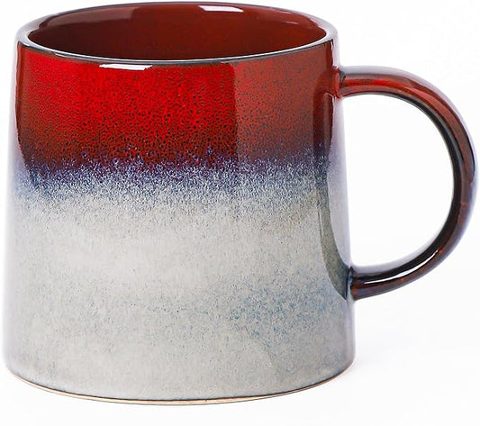 Mkour 20oz Large Ceramic Coffee Mugs, Handmade Cup, Big Tea Cups with Large Handle for Office and Home, Microwave and Dishwasher Safe (Ink Red)