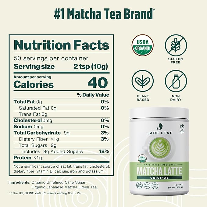 Jade Leaf Matcha Organic Premium Ceremonial Grade Matcha Green Tea Powder - Japanese - Culinary, Ingredient, Ceremonial Barista Teahouse, Latte, Collagen, 17.6 Ounce (Pack of 1), Matcha Latte