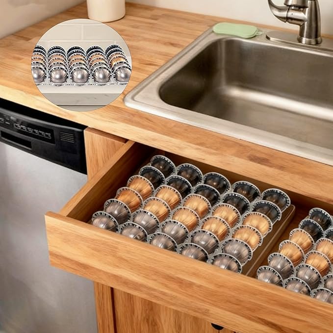 Coffee Pod Drawer Organizer, 30-Capsule Storage Tray，Keep Your Kitchen Drawer Neat with This Universal Coffee Pod Holder ， Perfect for Storing All Your Capsules.