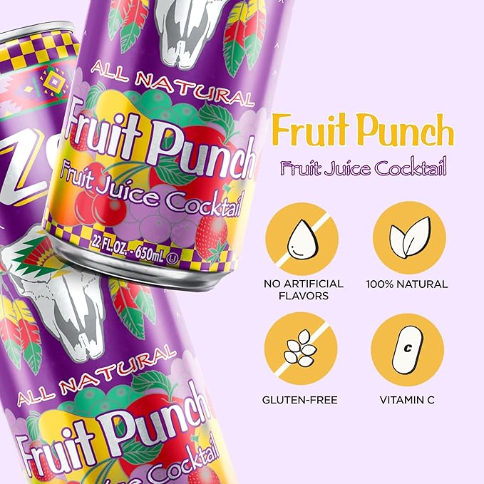 AriZona Fruit Punch, Fruit Juice Cocktail - Big Can, 22 Fl Oz (Pack of 12)