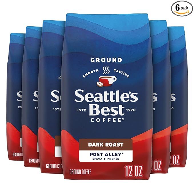 Seattle's Best Coffee Post Alley Blend Dark Roast Ground Coffee | 12 Ounce Bags (Pack of 6)