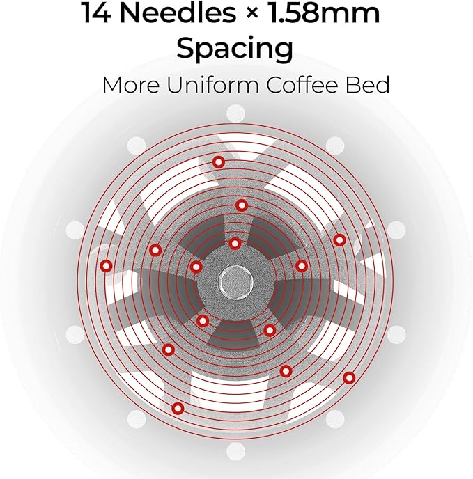 IKAPE 54MM WDT Tool for Espresso, 0.25mm 14 Needles Distribution Tool with One-Press Auto Rotation & Adjustable Depth, 10 Magnetic Base, Espresso Stirrer