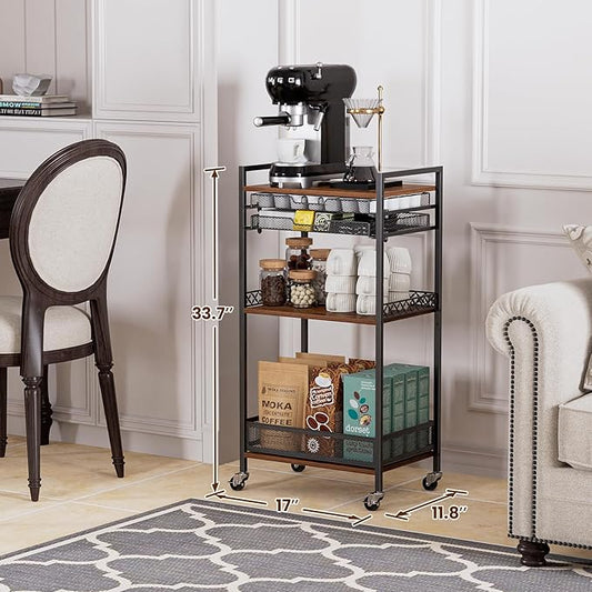 K Cup Holder Cart, Coffee Station Organizer for Nespresso Vertuo Capsule and K Cup Capsule, Multi-Functional Coffee Bar Cart Accessories Organizer with Wheels for Living Room, Kitchen