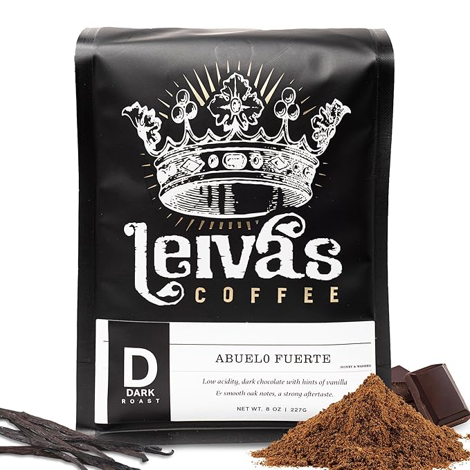 Leiva’s Dark Roast Ground Coffee (8 Oz) – Roasted to Order, Small Batch Guatemalan Beans – Abuelo Fuerte Coffee Grounds w/Chocolate & Caramel Notes – Dark Roast for Drip & French Press Brews