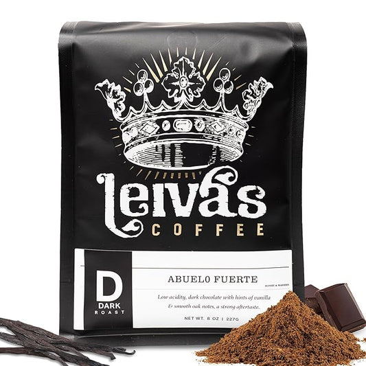Leiva’s Dark Roast Ground Coffee (8 Oz) – Roasted to Order, Small Batch Guatemalan Beans – Abuelo Fuerte Coffee Grounds w/Chocolate & Caramel Notes – Dark Roast for Drip & French Press Brews